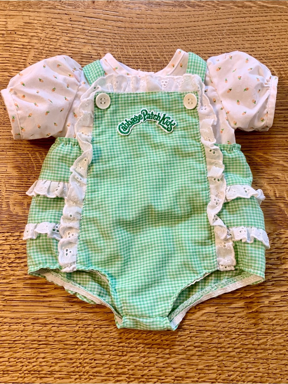 Vintage Cabbage Patch Kids Doll Green Gingham Sunsuit Romper